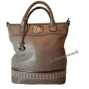 Brighton Studded Tote Handbag Concrete Pewter Grey Silver tone hardware lined.